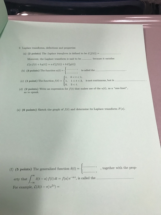 Solved Laplace Transforms Definitions And Properties A Chegg