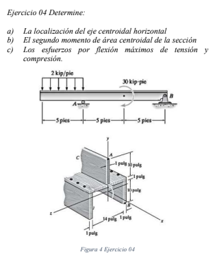 Ejercicio 04 Determine: a) La localización del eje centroidal horizontal b) El segundo momento de área centroidal de la secci