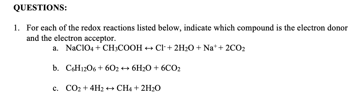 Solved QUESTIONS: 1. For each of the redox reactions listed | Chegg.com