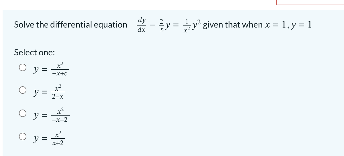 Solved Solve The Differential Equation Dxdy−x2y X21y2 Given