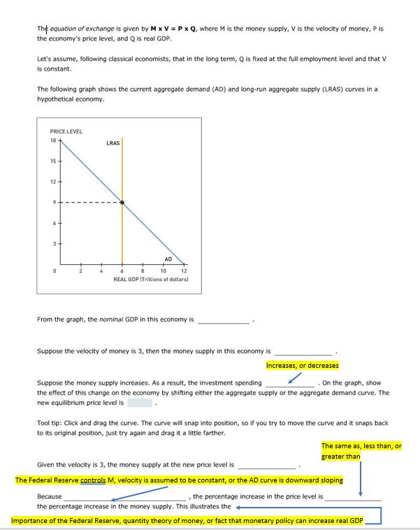 Solved The equation of exchange is given by Mx V PxQ, where | Chegg.com