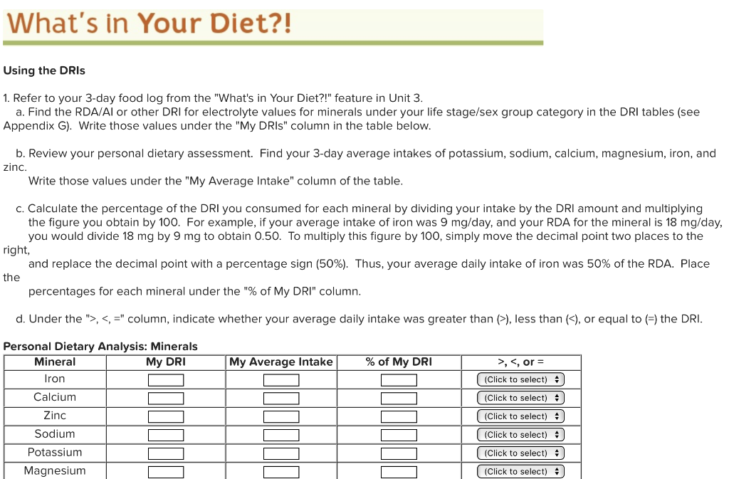 What's in Your Diet?! Using the DRis 1. Refer to your