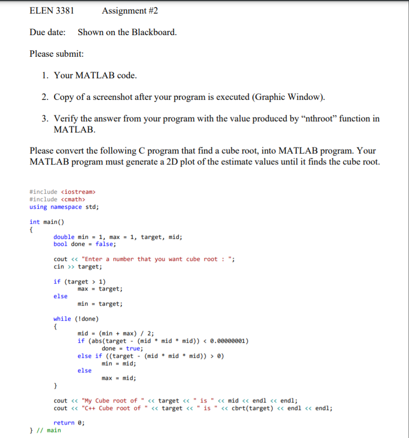 Solved ELEN 3381 Assignment #2 Due date: Shown on the | Chegg.com
