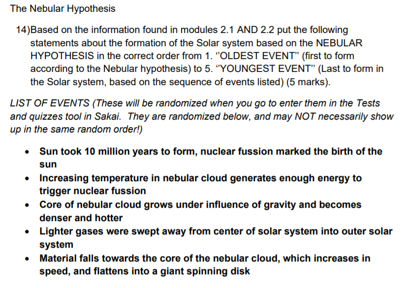 nebular hypothesis questions