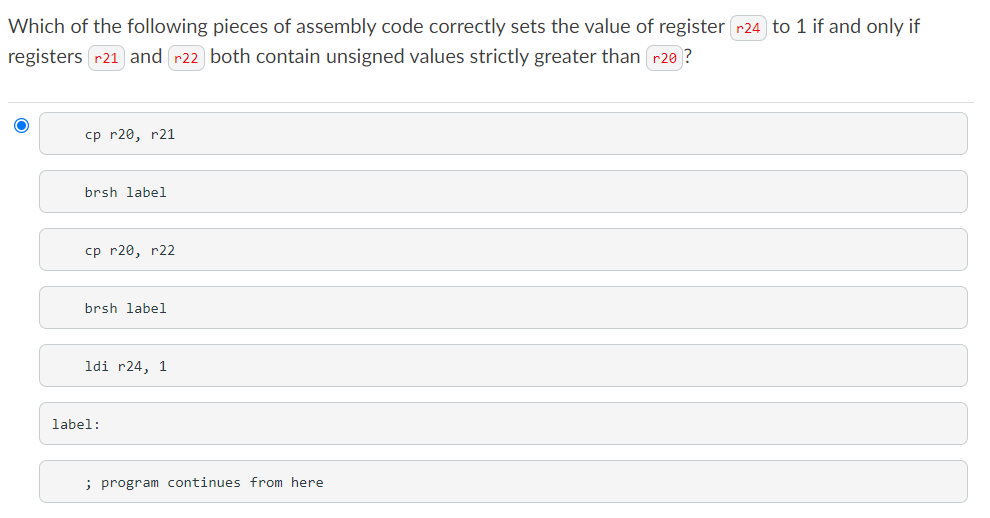 Solved Which of the following pieces of assembly code | Chegg.com
