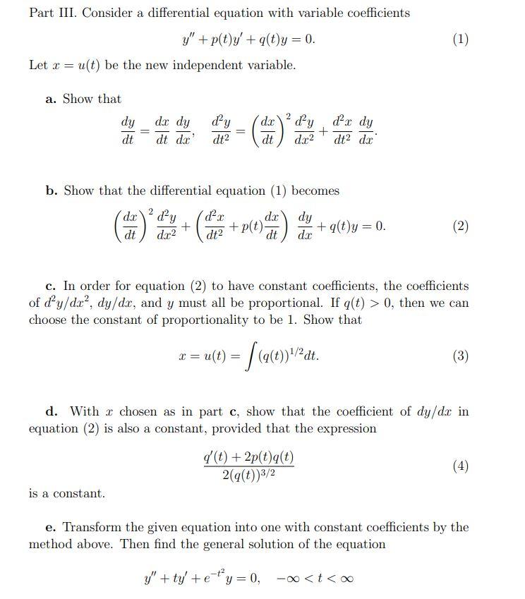 Solved Part III. Consider a differential equation with | Chegg.com