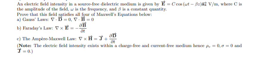 Solved An electric field intensity in a source-free | Chegg.com