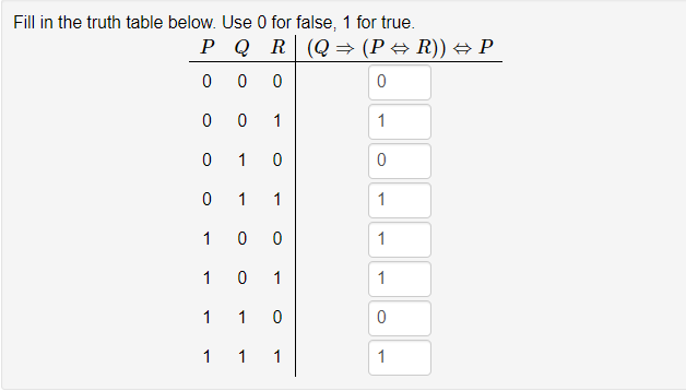 Solved Fill in the truth table below. Use 0 for false, 1 for | Chegg.com