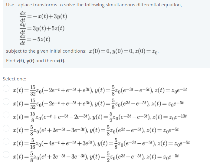 Solved Use Laplace Transforms To Solve The Following Simu Chegg Com