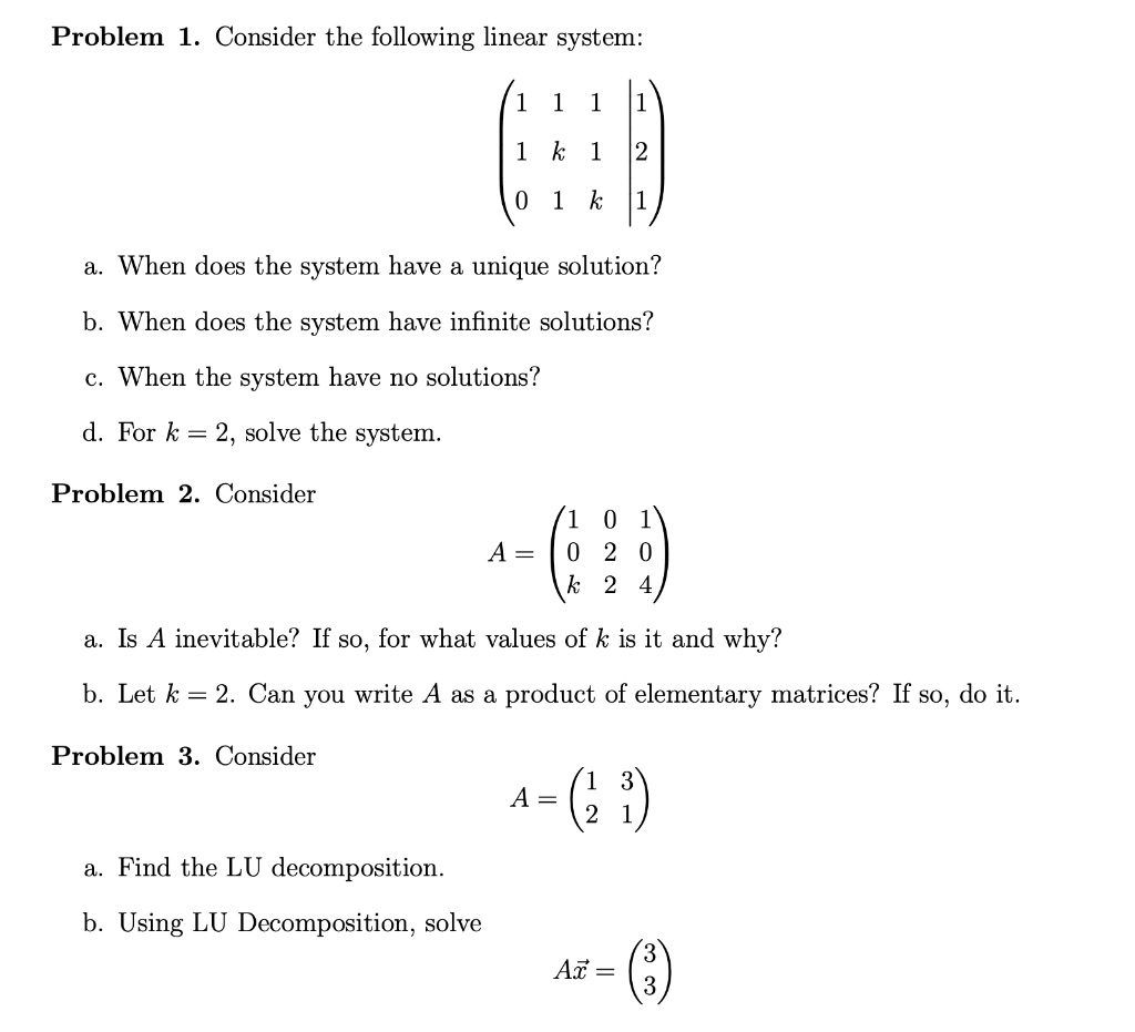 Solved Problem 1. Consider the following linear system: 1 1 | Chegg.com