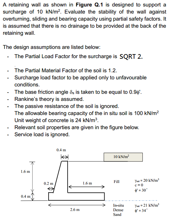 Solved A retaining wall as shown in Figure Q.1 is designed | Chegg.com
