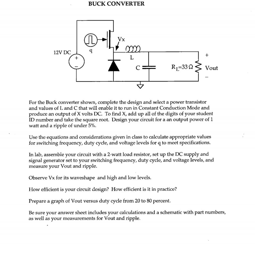 Solved BUCK CONVERTER For the Buck converter shown, complete | Chegg.com
