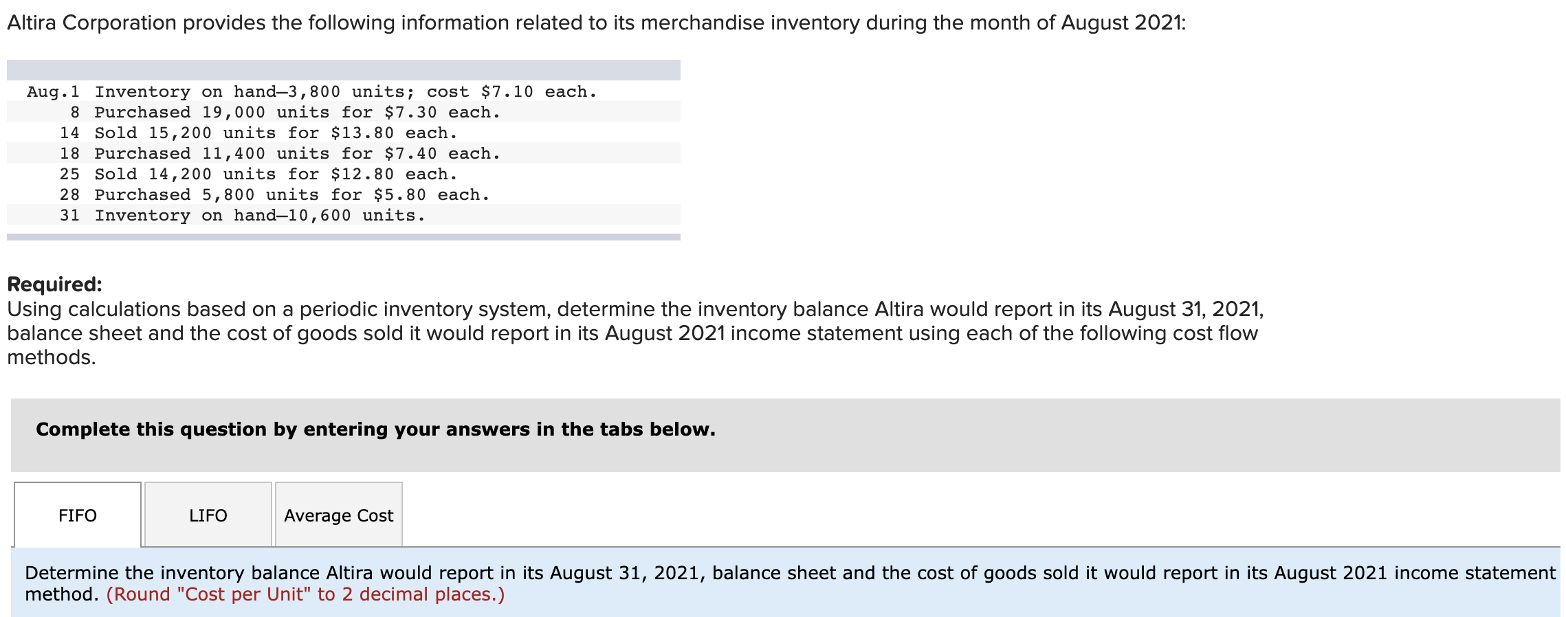 Solved Altira Corporation Provides The Following Information | Chegg.com