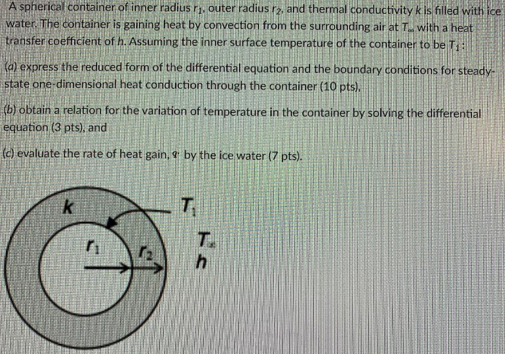 Solved A spherical container of inner radius 11, outer | Chegg.com