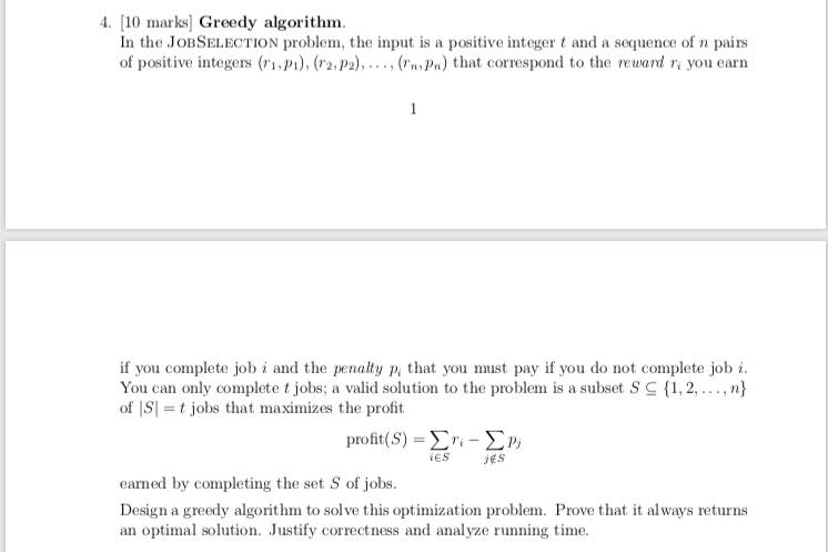 4. [10 marks] Greedy algorithm n the JOBSELECTION | Chegg.com