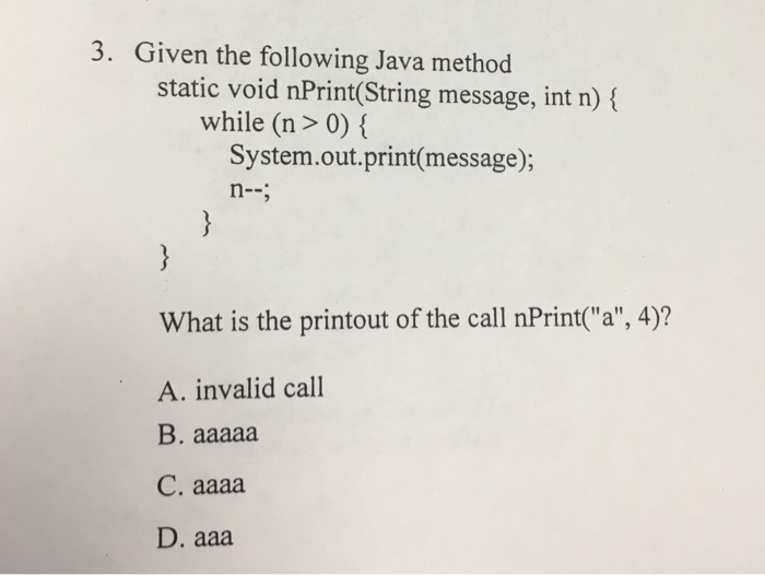 Solved 3. Given the following Java method static void | Chegg.com