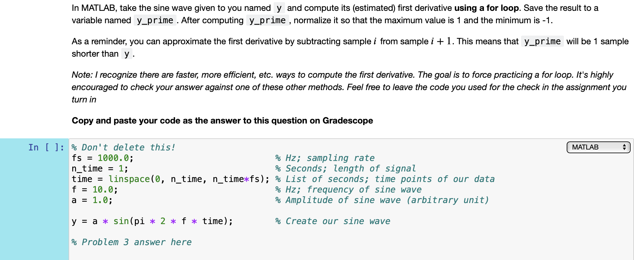 Solved In MATLAB, take the sine wave given to you named y | Chegg.com