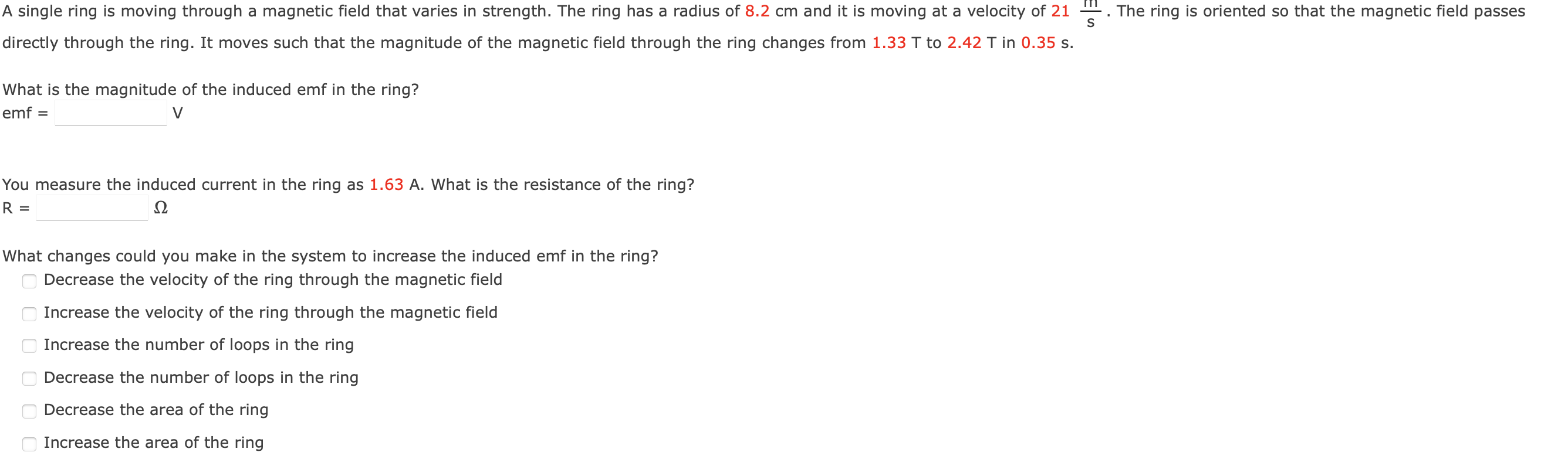 Solved A single ring is moving through a magnetic field that | Chegg.com