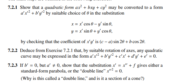 Solved 7.2.1 Show that a quadratic form ax2+bxy+cy2 may be | Chegg.com