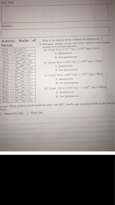 Solved Show Work Activity Series of Refer to the Activity | Chegg.com