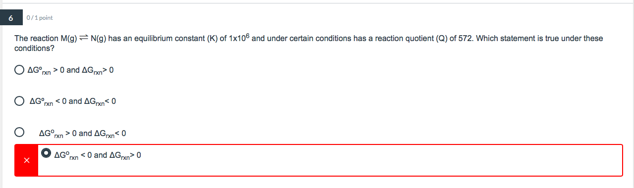 Solved 6 0 1 Point The Reaction M G N G Has An Equili Chegg Com