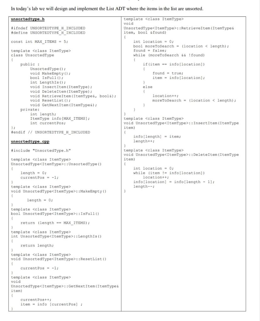 Solved In Today s Lab We Will Design And Implement The List Chegg