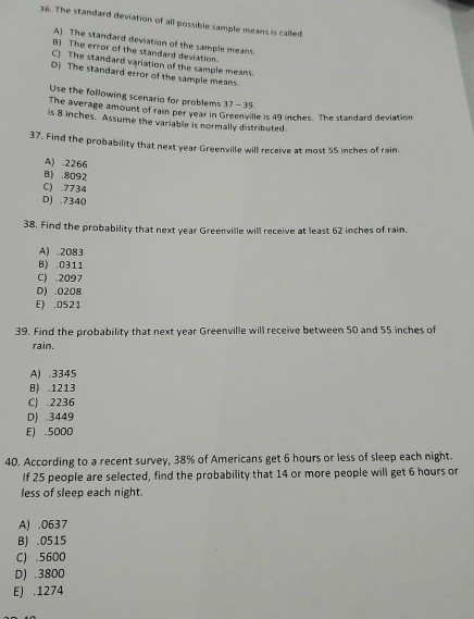 the standard deviation of all possible sample means is called