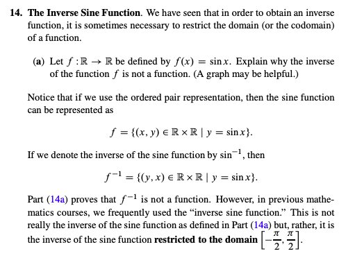 Solved 14. The Inverse Sine Function. We have seen that in | Chegg.com