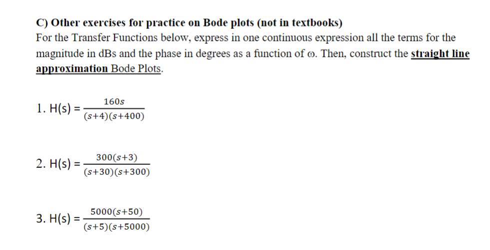 Solved C) Other exercises for practice on Bode plots (not in | Chegg.com