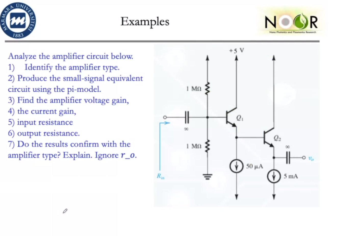 Examples Analyze the amplifier circuit below. 1) | Chegg.com