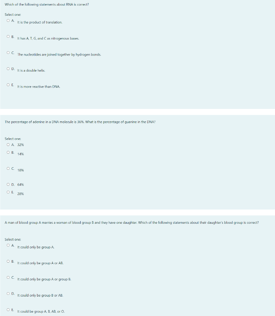 Solved Which of the following statements about RNA is | Chegg.com
