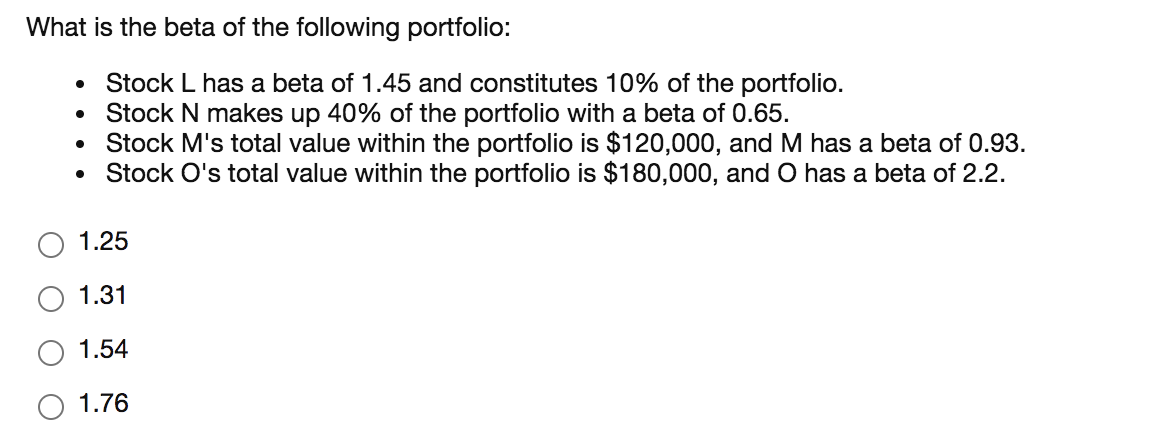 Solved What is the beta of the following portfolio: • Stock | Chegg.com