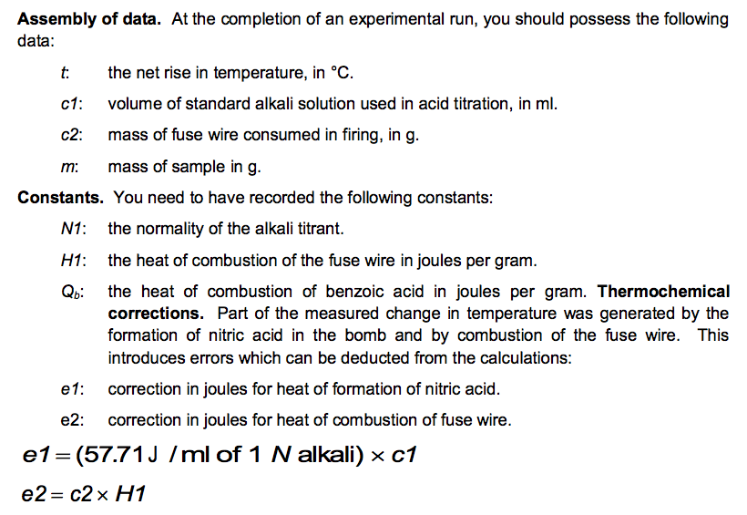 Bomb Calorimeter Lab, for Thermodynamics. Please