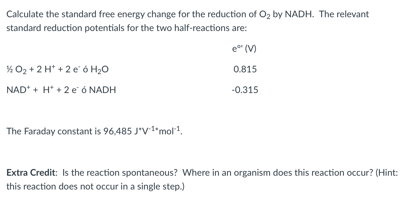 Solved Calculate The Standard Free Energy Change For The Chegg Com