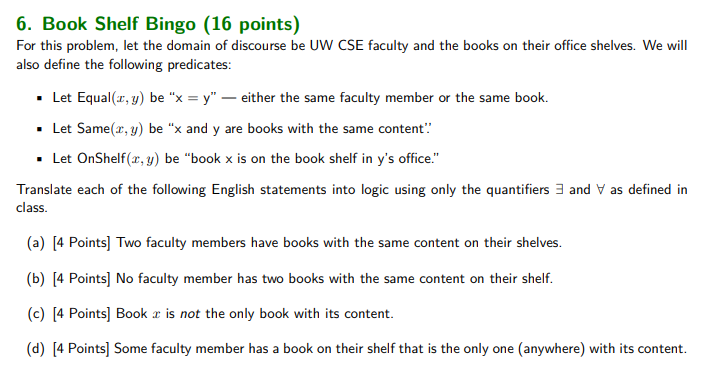 6 Book Shelf Bingo 16 Points For This Problem Let Chegg Com