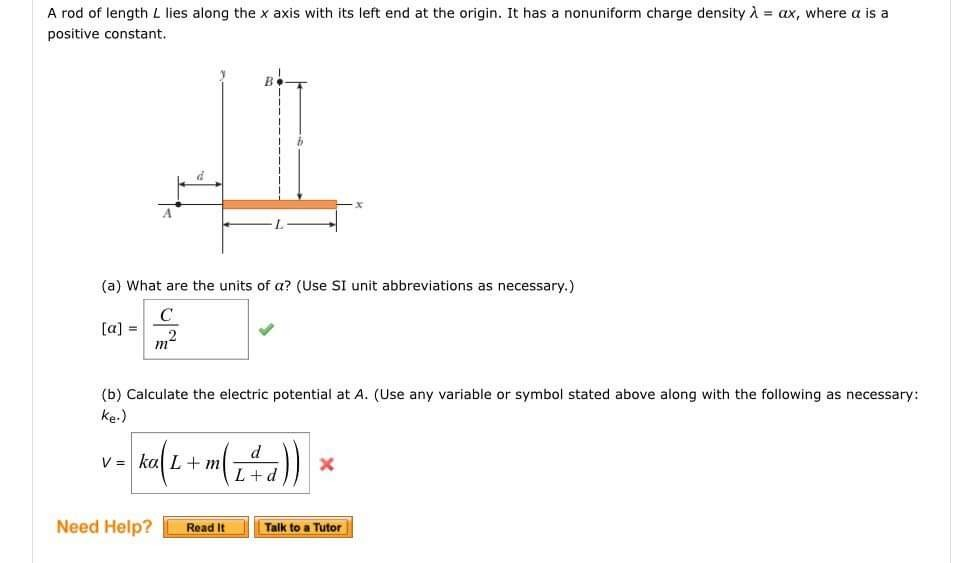 Solved A rod of length L lies along the x axis with its left | Chegg.com