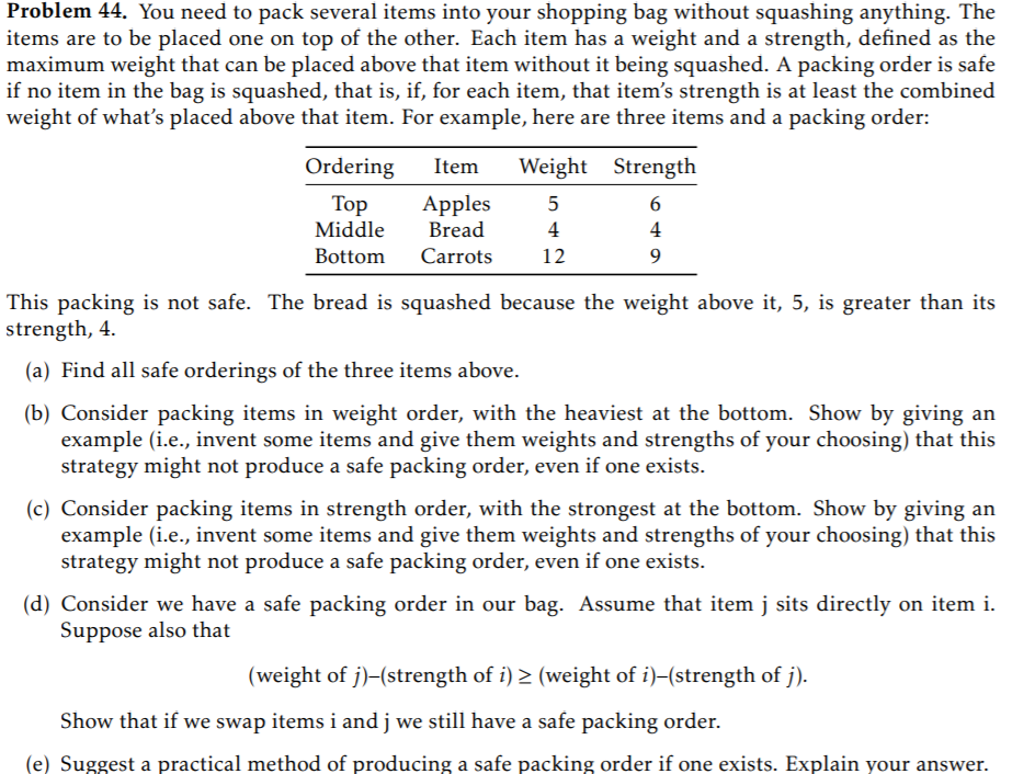 Solved Problem 44. You need to pack several items into your | Chegg.com