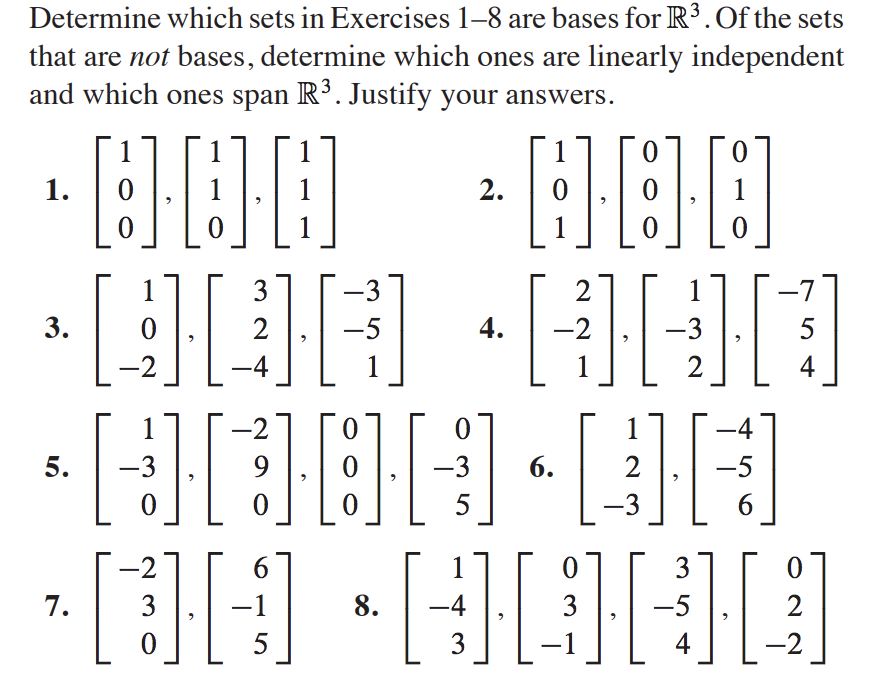 Solved Determine which sets in Exercises 1−8 are bases for | Chegg.com