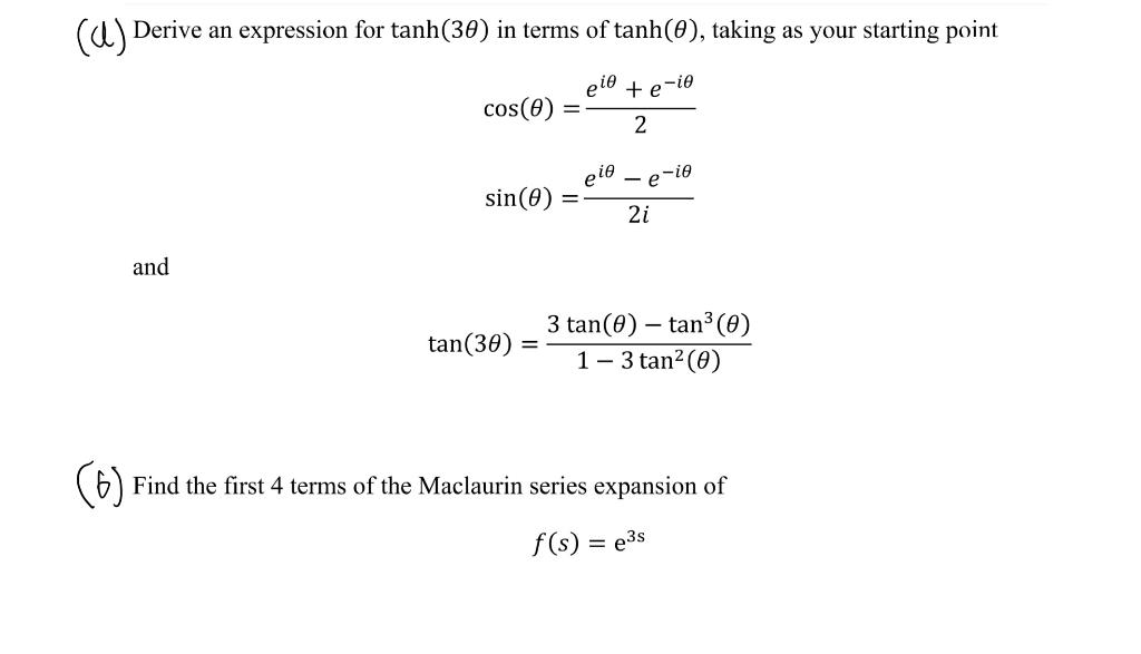 Solved (a) Derive an expression for tanh(30) in terms of | Chegg.com