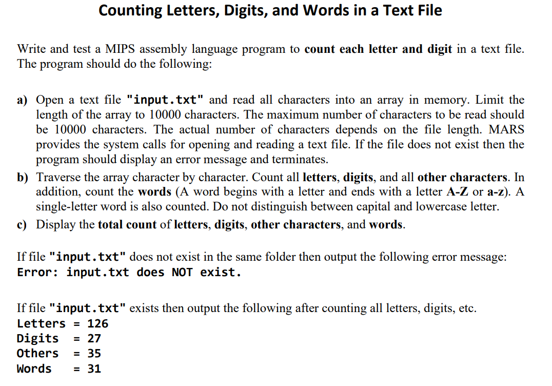 Solved Counting Letters, Digits, and Words in a Text File | Chegg.com
