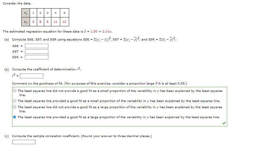Solved Consider the data. X; 1 2. 3 4 5 y 3 8 5 11 12 The | Chegg.com