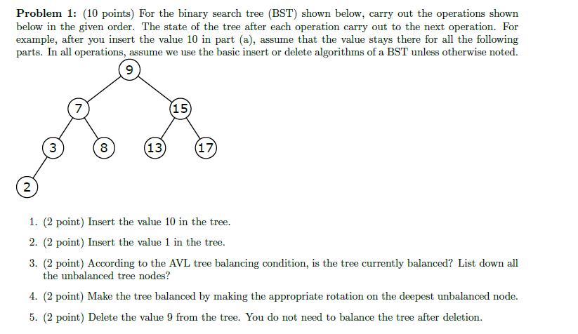 Solved Problem 1: (10 Points) For The Binary Search Tree | Chegg.com