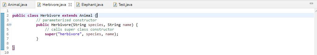 Animal.java X Herbivore.java Elephant.java Test.java | Chegg.com