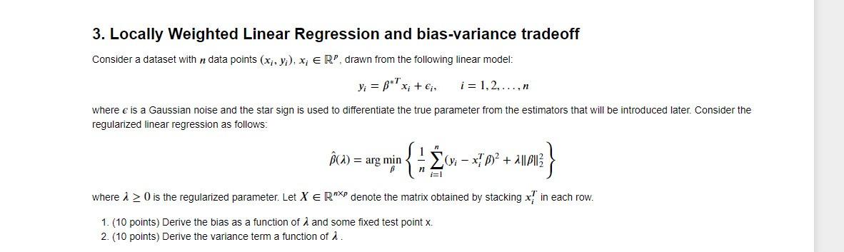 3. Locally Weighted Linear Regression and | Chegg.com