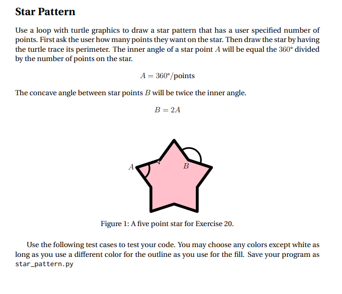 Solved Star Pattern Use a loop with turtle graphics to draw | Chegg.com