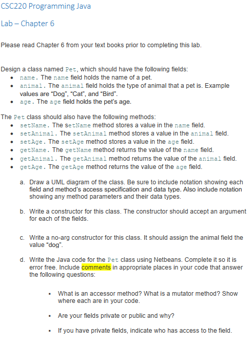 Solved CSC220 Programming Java Lab - Chapter 6 Please Read | Chegg.com