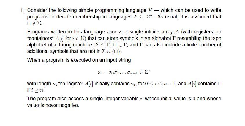 1. Consider the following simple programming language | Chegg.com