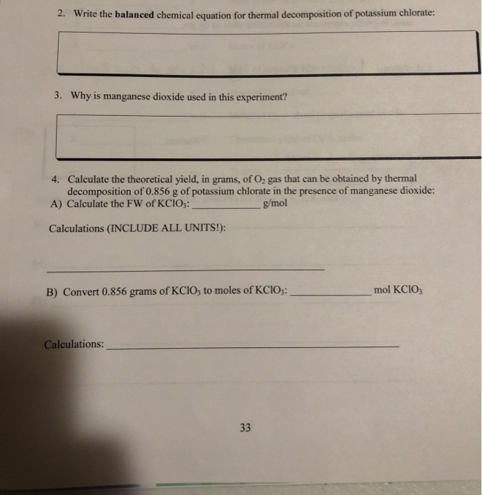 Solved 2. Write the balanced chemical equation for thermal | Chegg.com