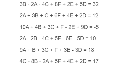 Solved 3B−2A−4C+8F+2E+5D=322A+3B+C+6F+4E+2D=1210A+4B+3C+F−2E | Chegg.com