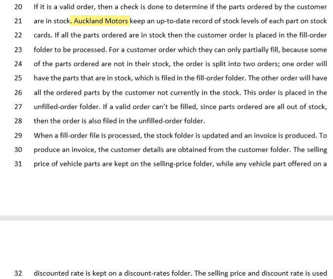 20 21 22 23 24 25 If it is a valid order, then a check is done to determine if the parts ordered by the customer are in stock